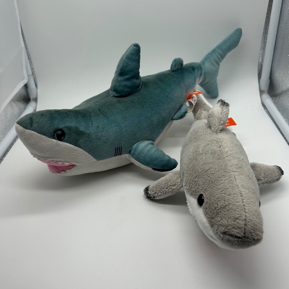 Wild Republic Shark Plush Set Kids Mixed Sizes Blue Grey Ocean Predator